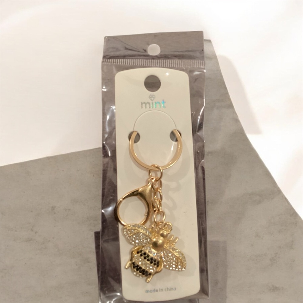 Gold Bee 🐝 White & Black Stones Handbag Charm